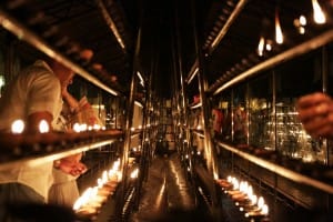 Candles lit in temple 