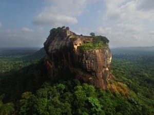 Aerial landscape around Sigirya ancient rock fortress  